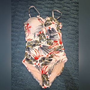 Tropical print one piece swimsuit